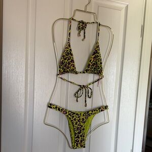 Neon Leopard Victorias Secret Bikini with adjustable bottom.